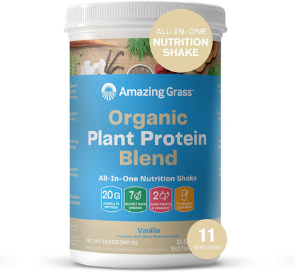 Organic Plant Protein Blend: Vegan Protein Powder, All-In-One Nutrition Shake with Beet Root, Pure Vanilla, 11 Servings