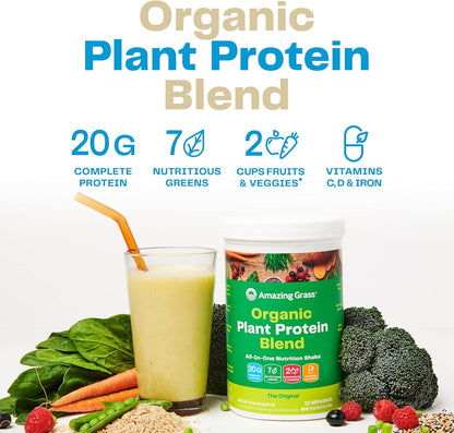 Organic Plant Protein Blend: Vegan Protein Powder, All-In-One Nutrition Shake with Beet Root, Pure Vanilla, 11 Servings